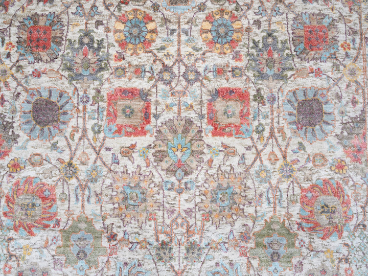 4'1" x 10'3" New Hand Knotted Ivory Wool & Silk Runner Oriental Rug - MOA10263245