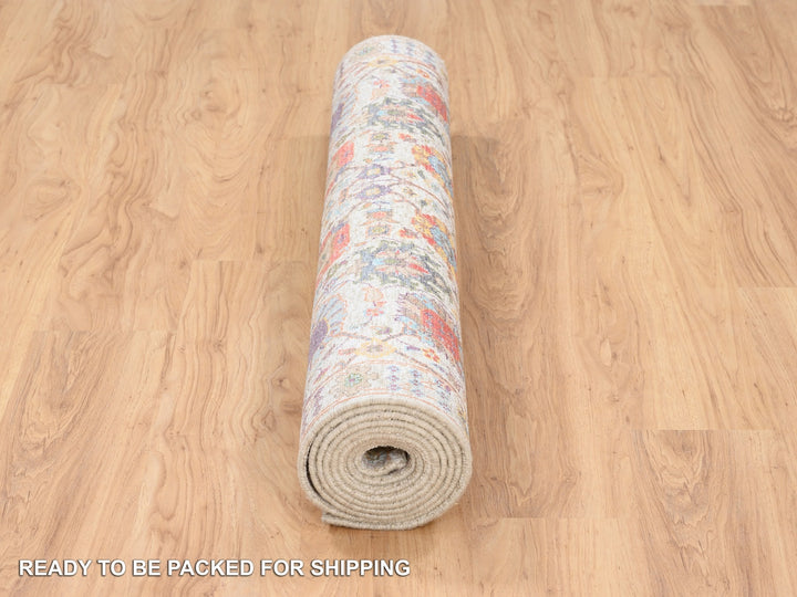4'1" x 10'3" New Hand Knotted Ivory Wool & Silk Runner Oriental Rug - MOA10263245