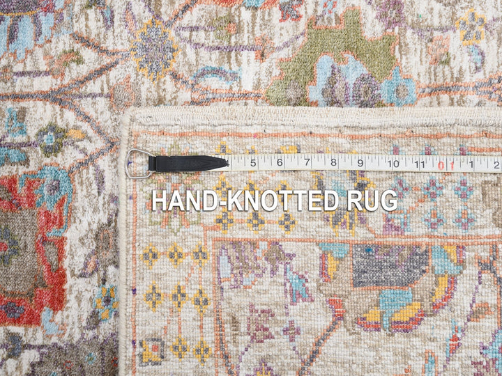 4'1" x 10'3" New Hand Knotted Ivory Wool & Silk Runner Oriental Rug - MOA10263245
