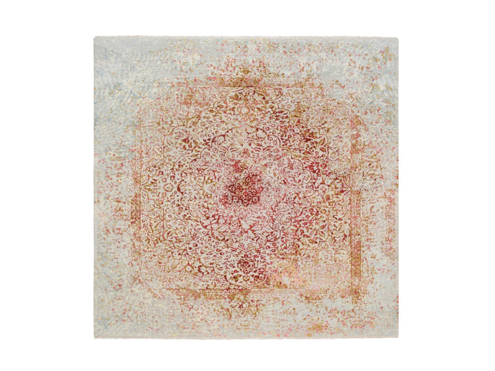 8'2" x 8'1" New Hand Knotted Pink Wool & Silk Square Oriental Rug - MOA10263252