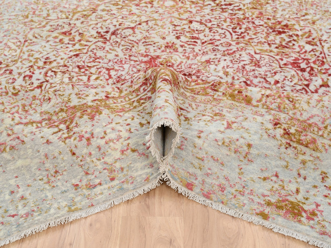 8'2" x 8'1" New Hand Knotted Ivory Wool & Silk Square Oriental Rug - MOA10263252