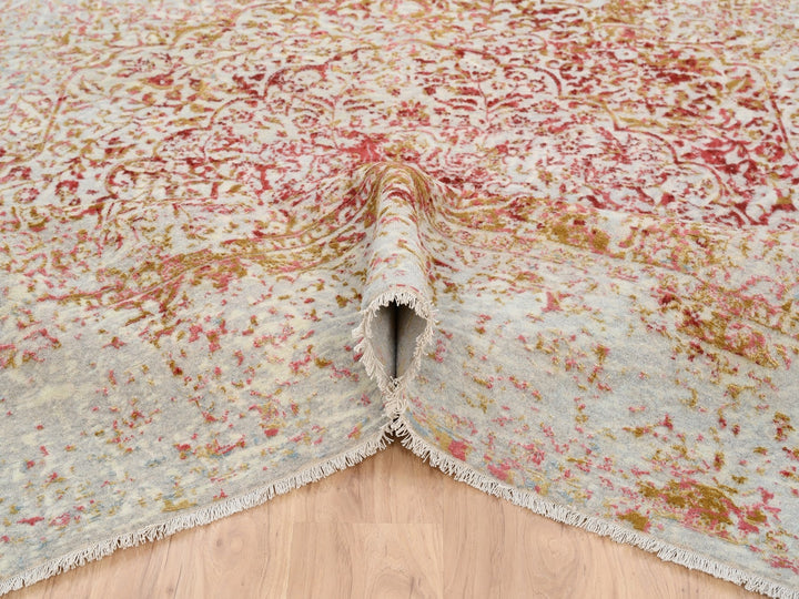 8'2" x 8'1" New Hand Knotted Pink Wool & Silk Square Oriental Rug - MOA10263252