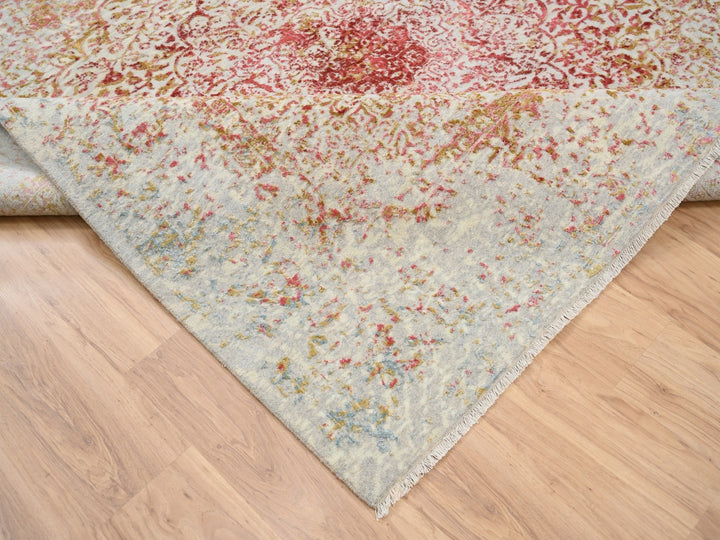 8'2" x 8'1" New Hand Knotted Ivory Wool & Silk Square Oriental Rug - MOA10263252