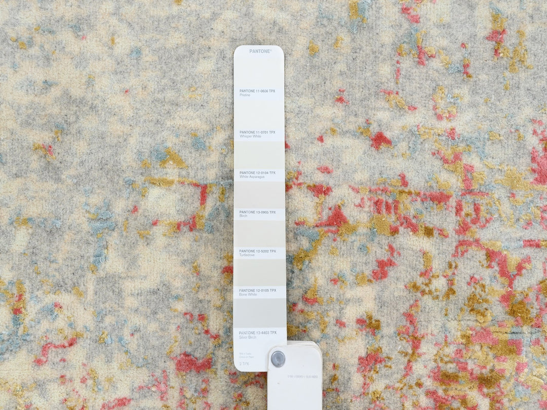 8'2" x 8'1" New Hand Knotted Pink Wool & Silk Square Oriental Rug - MOA10263252