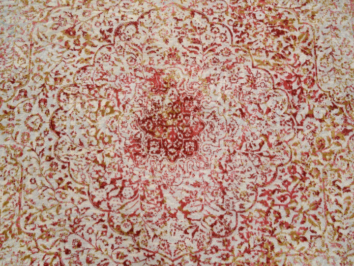 8'2" x 8'1" New Hand Knotted Ivory Wool & Silk Square Oriental Rug - MOA10263252