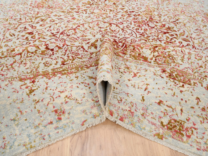 10'1" x 10'0" New Hand Knotted Pink Wool & Silk Square Oriental Rug - MOA10263253