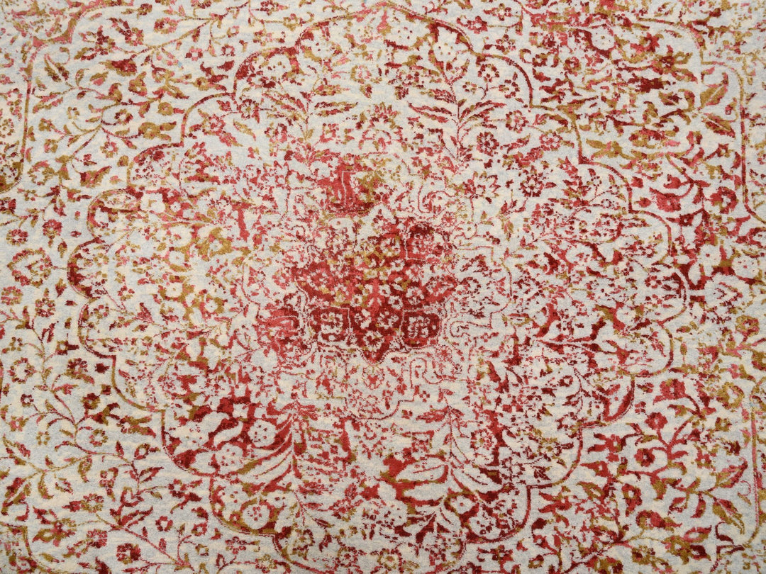 10'1" x 10'0" New Hand Knotted Ivory Wool & Silk Square Oriental Rug - MOA10263253