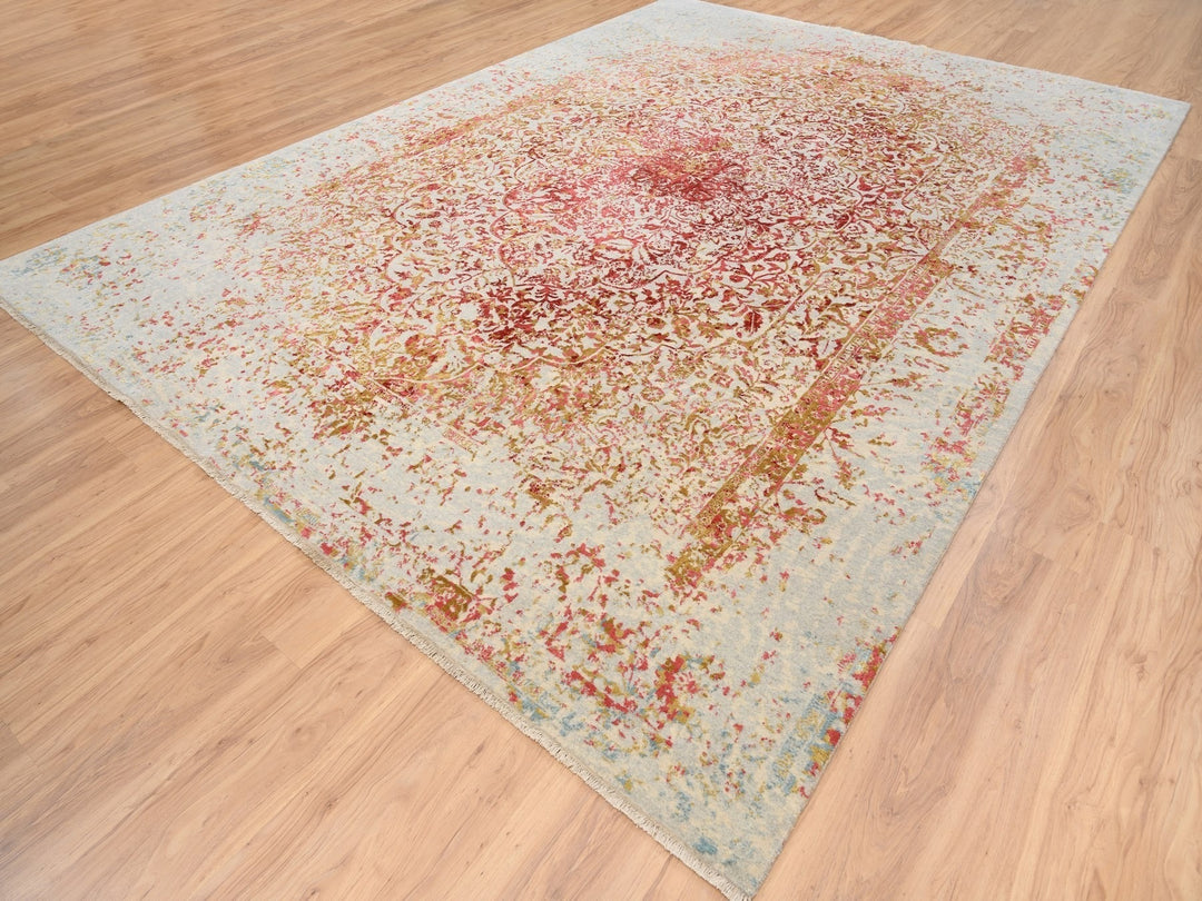 10'0" x 14'0" New Hand Knotted Pink Wool & Silk Rectangle Oriental Rug - MOA10263271