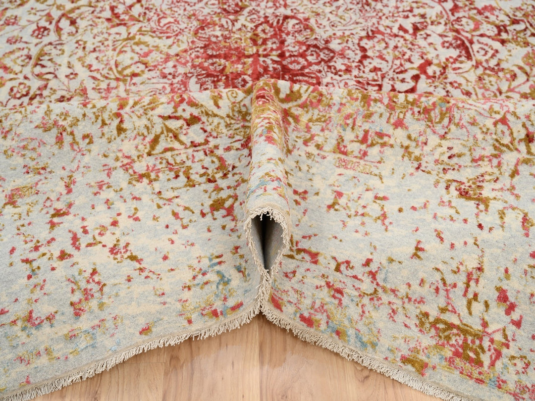 10'0" x 14'0" New Hand Knotted Pink Wool & Silk Rectangle Oriental Rug - MOA10263271