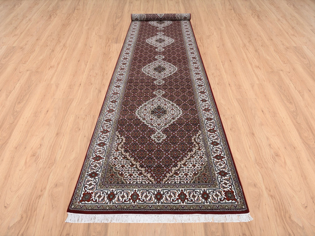 4'1" x 16'0" New Hand Knotted Red Wool Runner Oriental Rug - MOA10263290