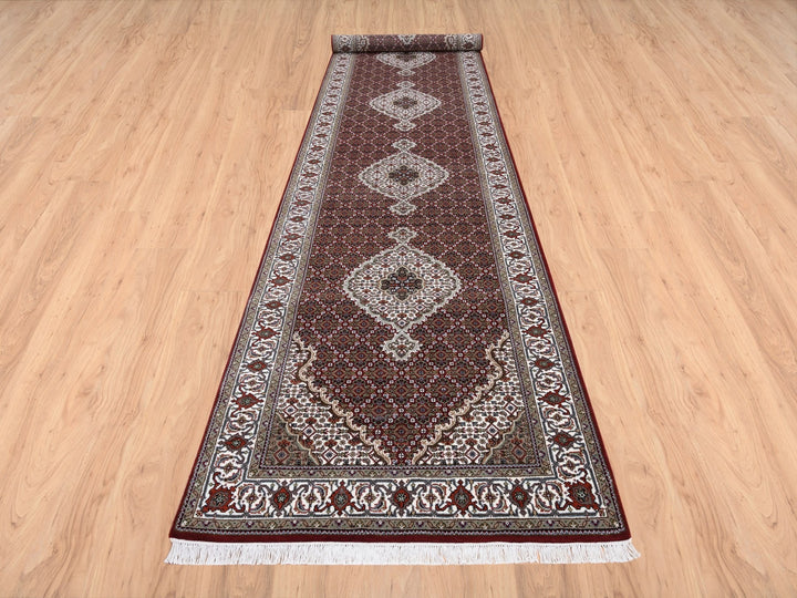 4'1" x 16'0" New Hand Knotted Red Wool Runner Oriental Rug - MOA10263290