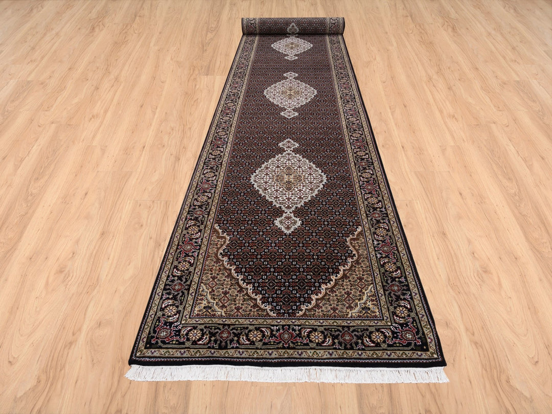 4'2" x 20'0" New Hand Knotted Black Wool Runner Oriental Rug - MOA10263291