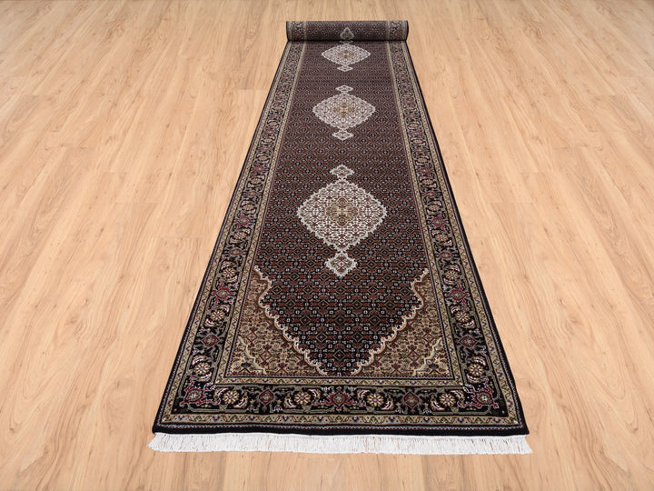4'2" x 20'0" New Hand Knotted Black Wool Runner Oriental Rug - MOA10263291