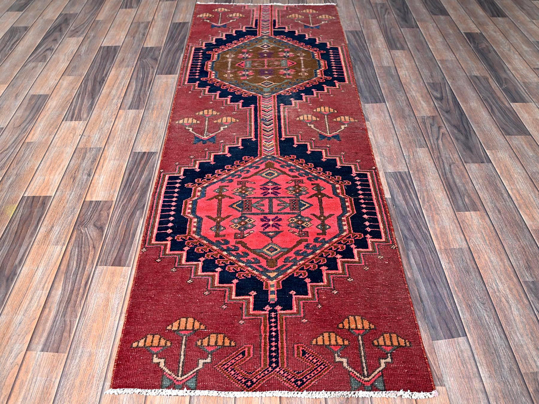 2'4" x 6'5" Vintage Hand Knotted Red Wool Runner Oriental Rug - MOA102632