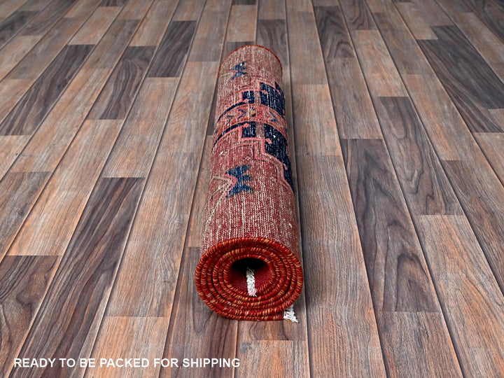 2'4" x 6'5" Vintage Hand Knotted Red Wool Runner Oriental Rug - MOA102632