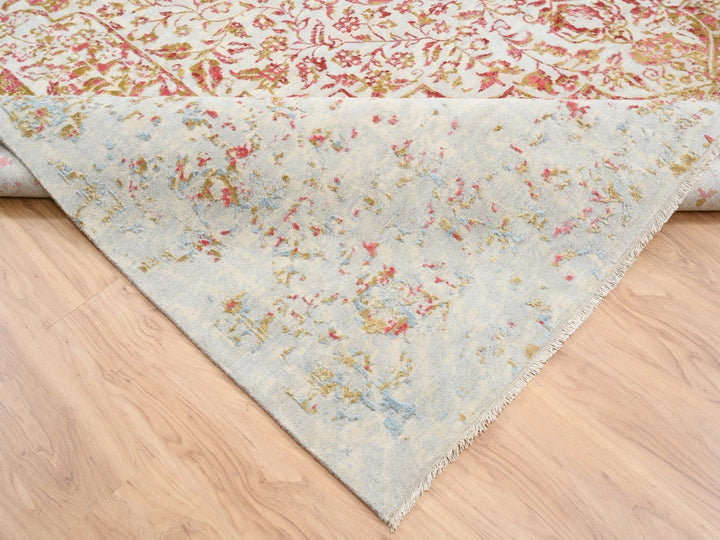 12'1" x 15'0" New Hand Knotted Pink Wool & Silk Rectangle Oriental Rug - MOA10263304