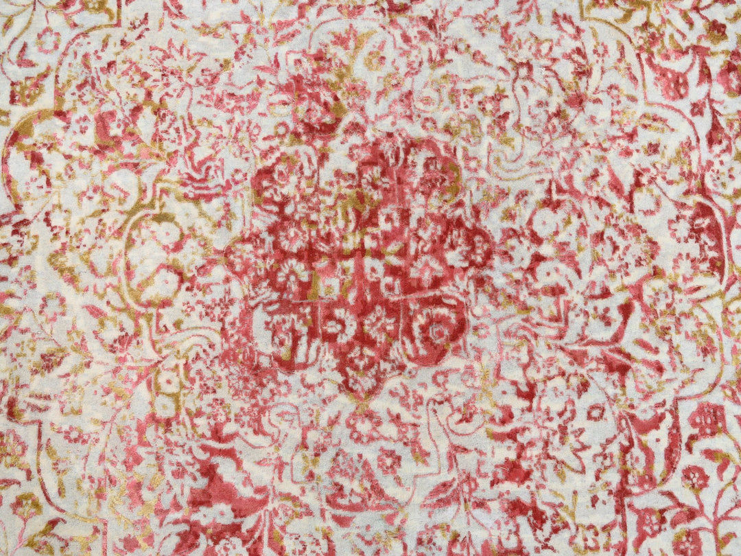 12'1" x 15'0" New Hand Knotted Pink Wool & Silk Rectangle Oriental Rug - MOA10263304