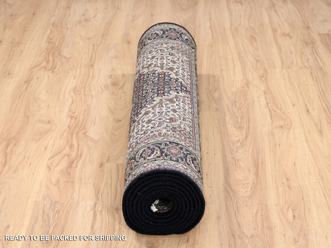 3'9" x 12'0" New Hand Knotted Black Wool Runner Oriental Rug - MOA10263335