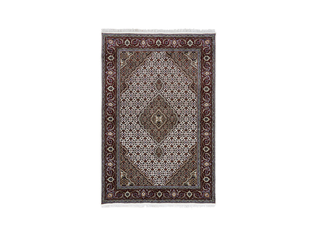 4'1" x 6'2" New Hand Knotted Ivory Wool & Silk Rectangle Oriental Rug - MOA10263344
