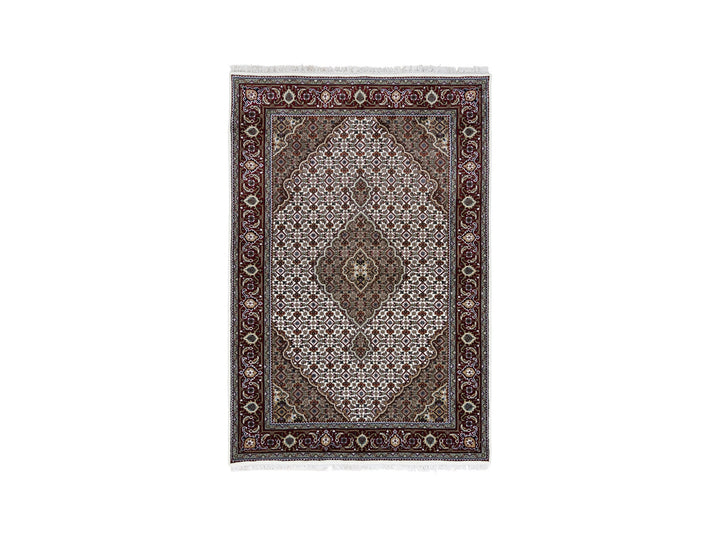 4'1" x 6'2" New Hand Knotted Ivory Wool & Silk Rectangle Oriental Rug - MOA10263344