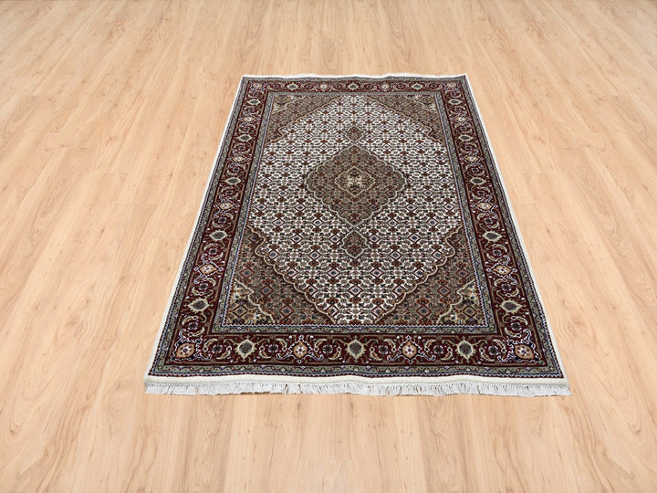 4'1" x 6'2" New Hand Knotted Ivory Wool & Silk Rectangle Oriental Rug - MOA10263344