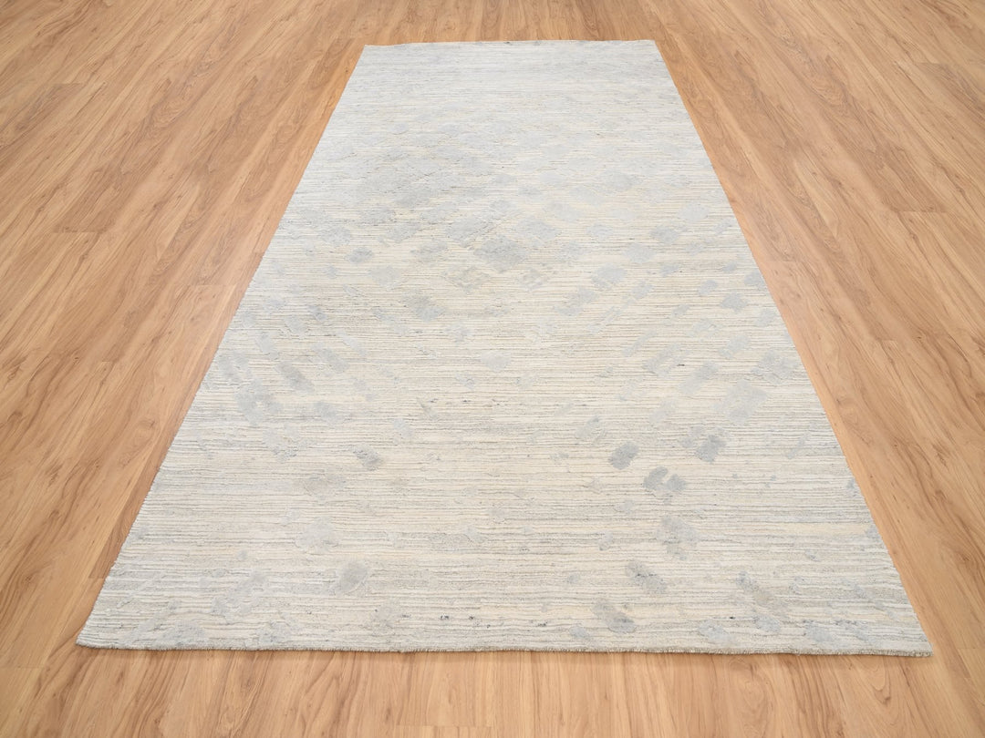 6'1" x 11'10" New Hand Knotted Grey Wool Runner Oriental Rug - MOA10263371