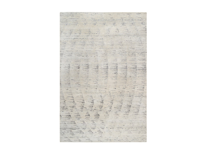 6'0" x 9'0" New Hand Knotted Ivory Wool Rectangle Oriental Rug - MOA10263375