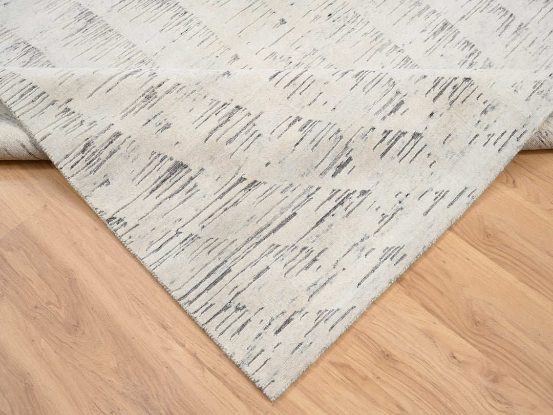 6'0" x 9'0" New Hand Knotted Ivory Wool Rectangle Oriental Rug - MOA10263375