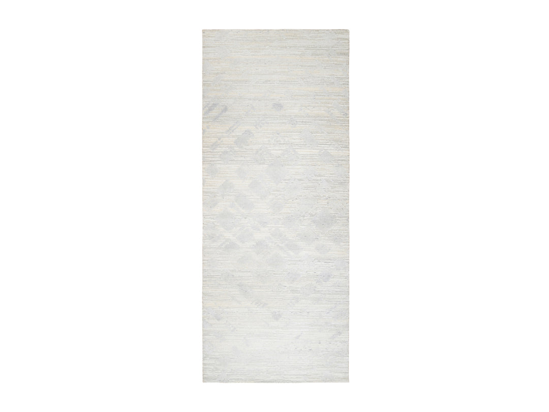 4'1" x 10'1" New Hand Knotted Ivory Wool Runner Oriental Rug - MOA10263377