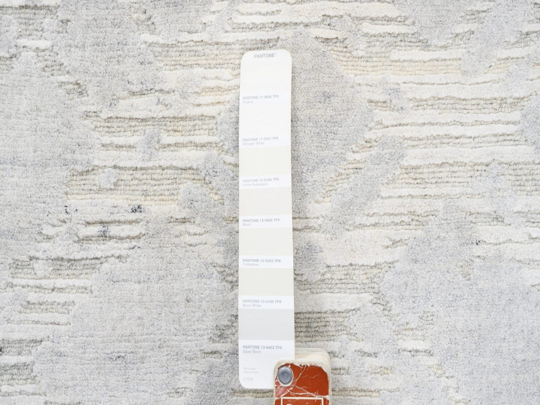 4'1" x 10'1" New Hand Knotted Grey Wool Runner Oriental Rug - MOA10263377