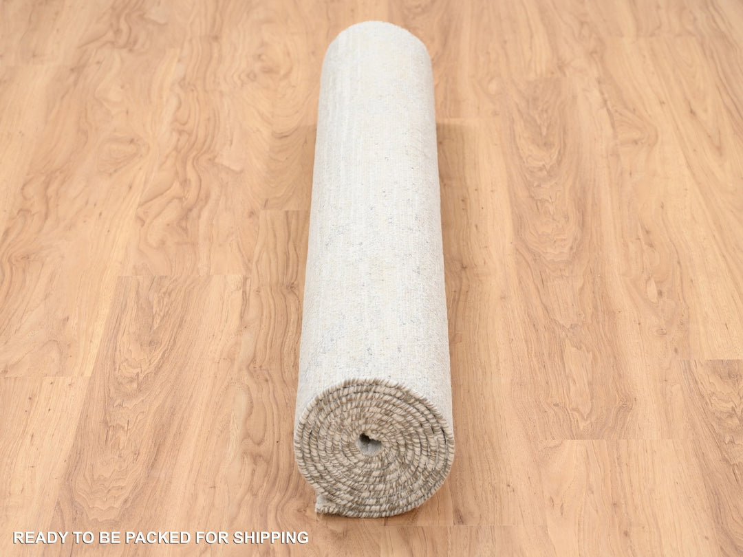 4'1" x 10'1" New Hand Knotted Grey Wool Runner Oriental Rug - MOA10263377