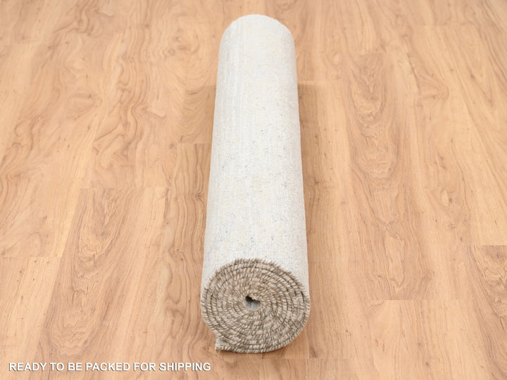 4'1" x 10'1" New Hand Knotted Grey Wool Runner Oriental Rug - MOA10263377