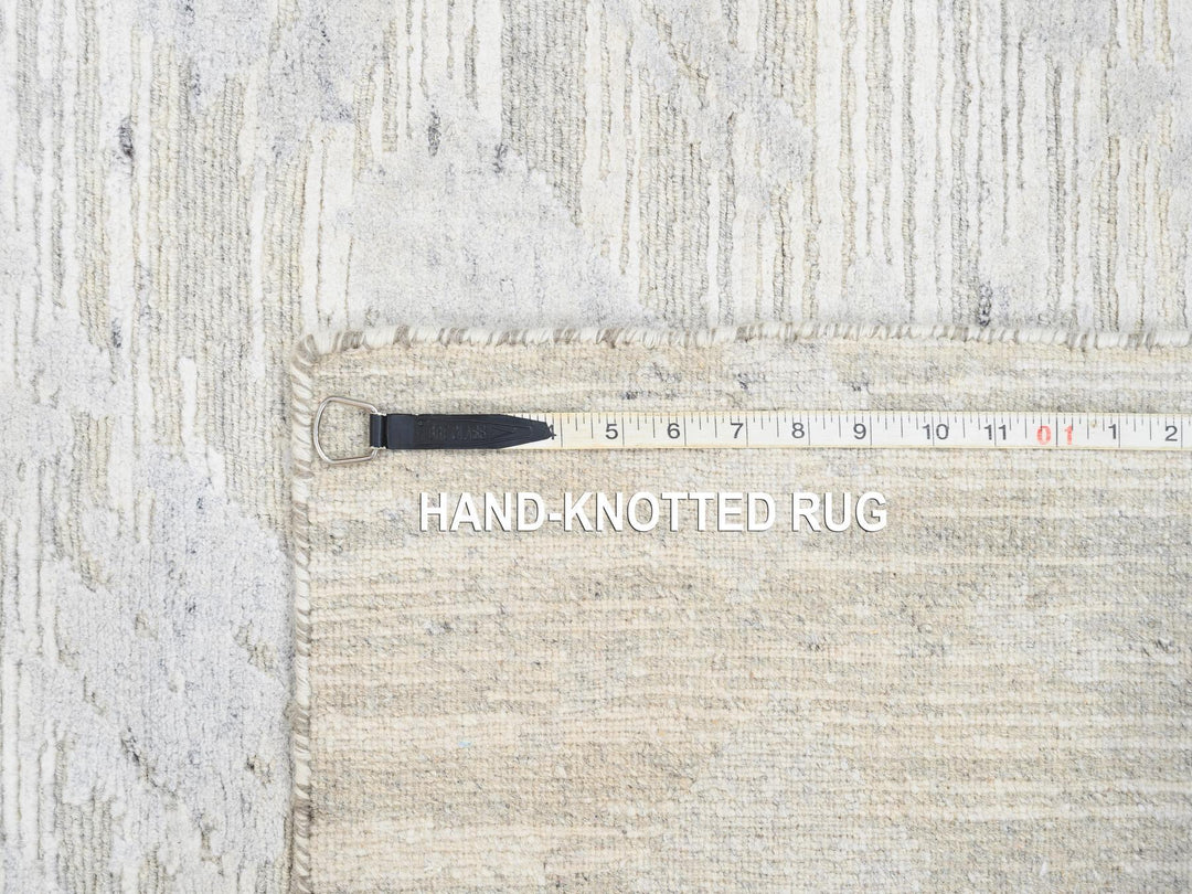 4'1" x 10'1" New Hand Knotted Grey Wool Runner Oriental Rug - MOA10263377