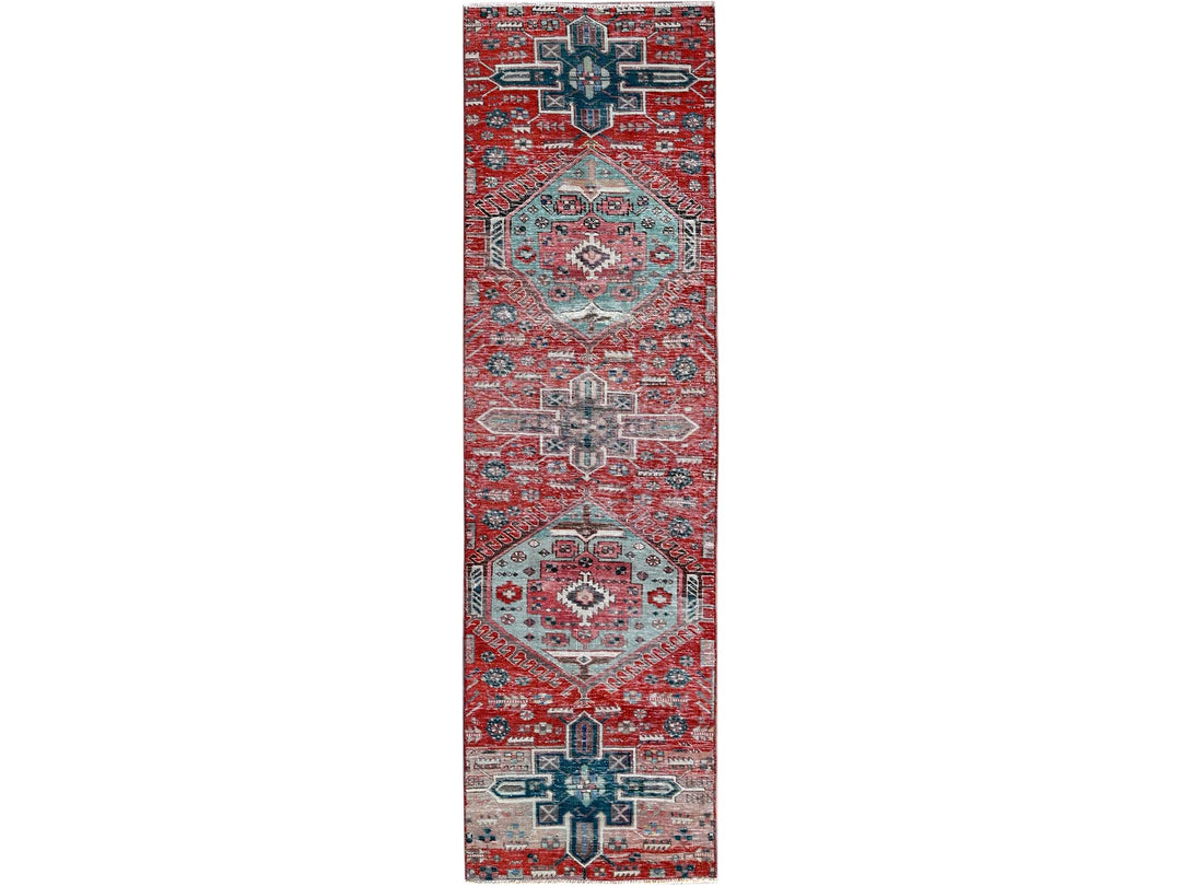 2'7" x 9'3" Vintage Hand Knotted Red Wool Runner Oriental Rug - MOA102633