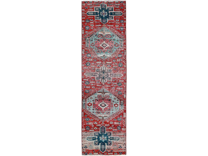 2'7" x 9'3" Vintage Hand Knotted Red Wool Runner Oriental Rug - MOA102633
