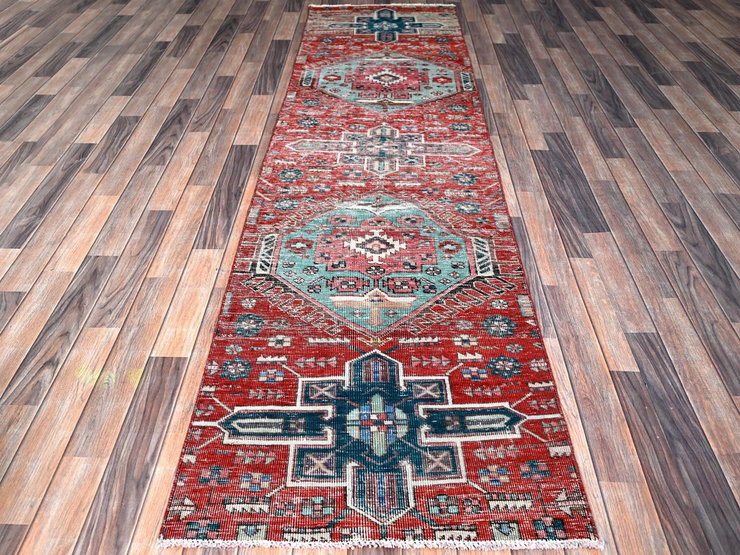 2'7" x 9'3" Vintage Hand Knotted Red Wool Runner Oriental Rug - MOA102633