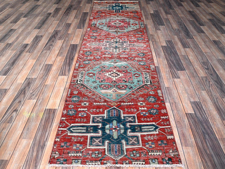 2'7" x 9'3" Vintage Hand Knotted Red Wool Runner Oriental Rug - MOA102633