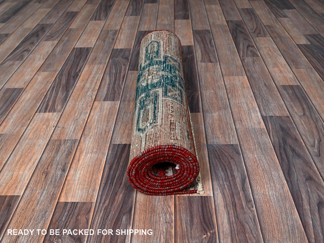 2'7" x 9'3" Vintage Hand Knotted Red Wool Runner Oriental Rug - MOA102633