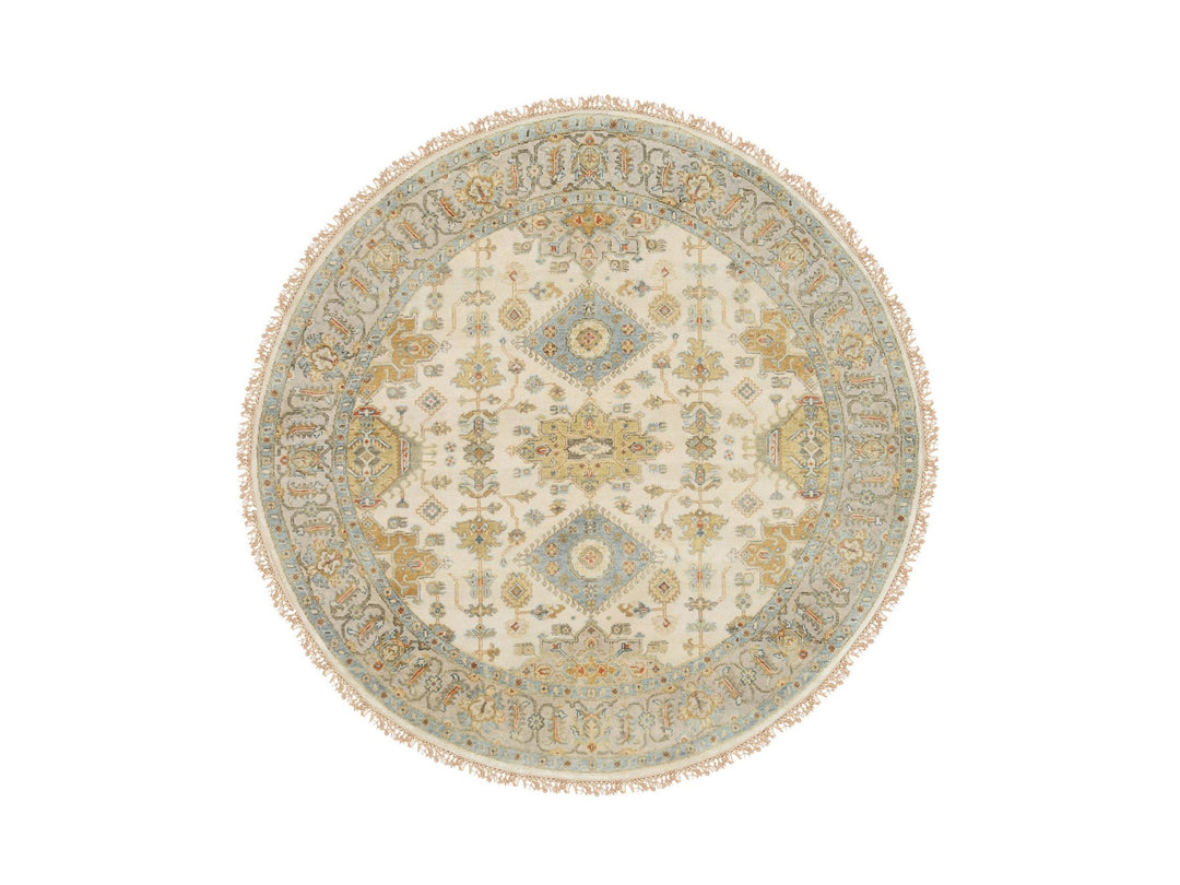 6'1" x 6'0" New Hand Knotted Ivory Wool Round Oriental Rug - MOA10263419