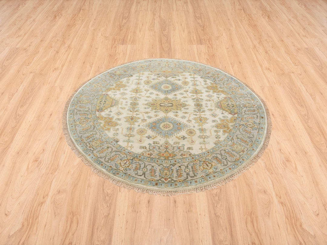6'1" x 6'0" New Hand Knotted Ivory Wool Round Oriental Rug - MOA10263419