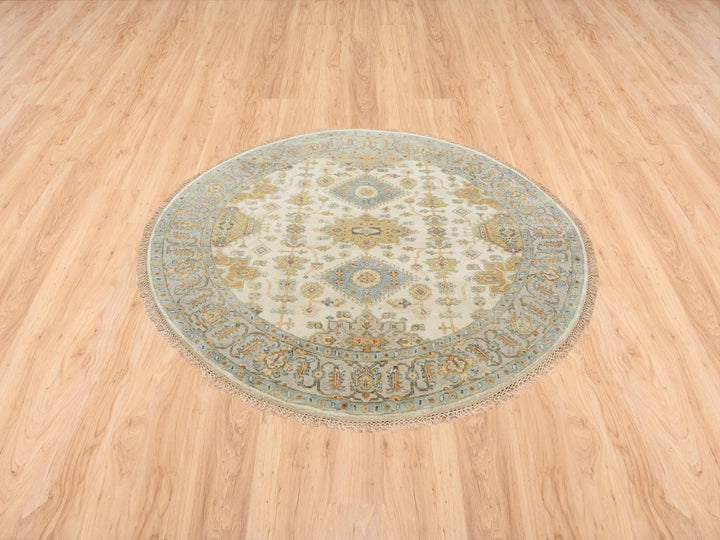 6'1" x 6'0" New Hand Knotted Ivory Wool Round Oriental Rug - MOA10263419