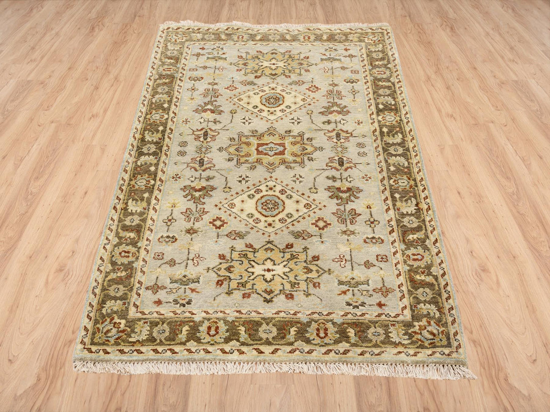 3'2" x 5'0" New Hand Knotted Grey Wool Rectangle Oriental Rug - MOA10263444