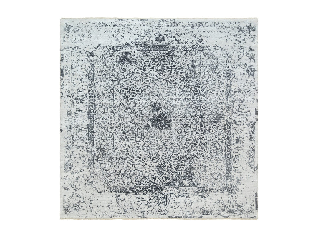 8'0" x 8'0" New Hand Knotted Grey Wool & Silk Square Oriental Rug - MOA10263455