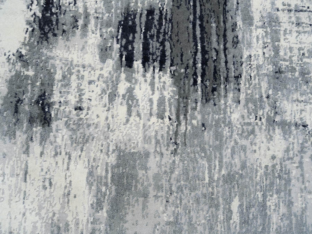 4'1" x 6'0" New Hand Knotted Grey Wool & Silk Rectangle Oriental Rug - MOA10263462
