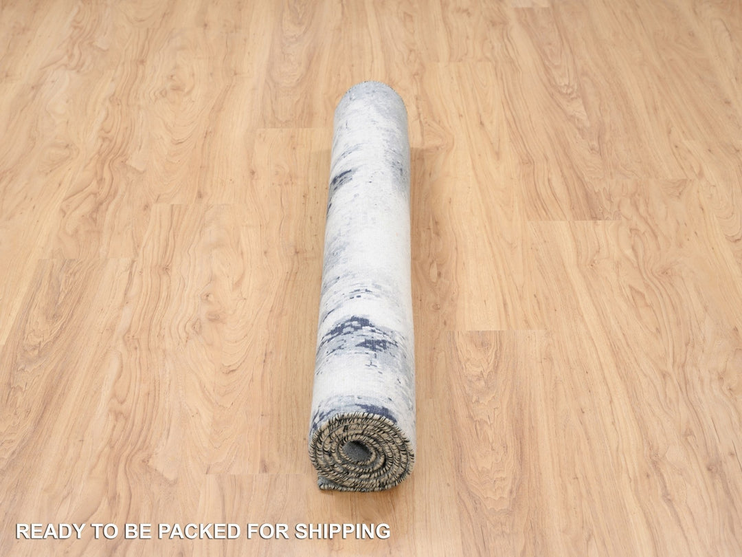4'1" x 6'0" New Hand Knotted Grey Wool & Silk Rectangle Oriental Rug - MOA10263462