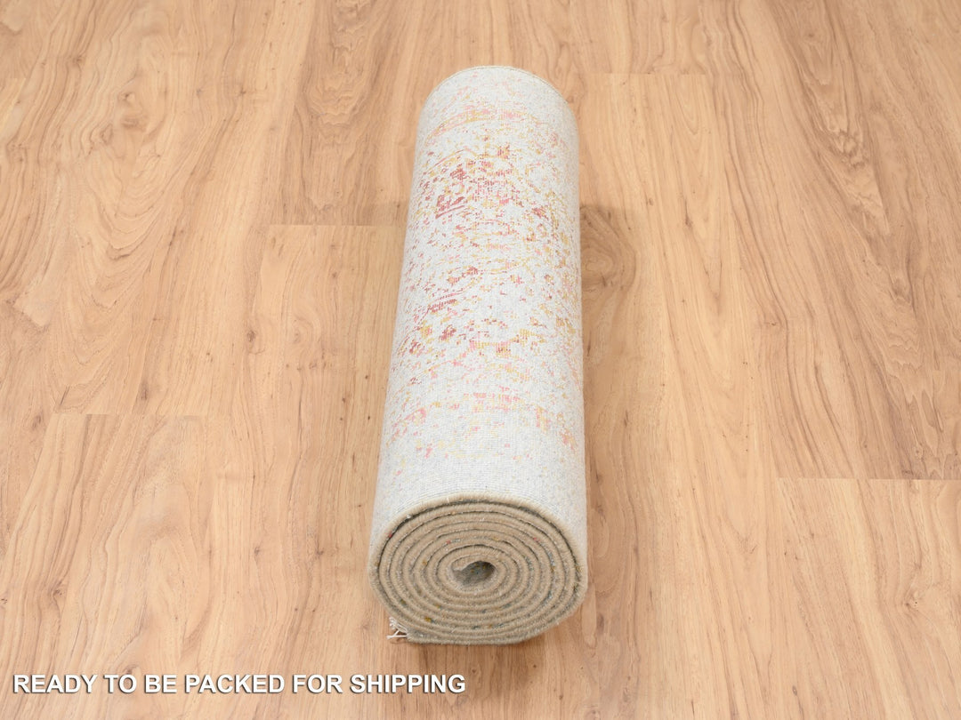 2'7" x 9'9" New Hand Knotted Pink Wool & Silk Runner Oriental Rug - MOA10263464