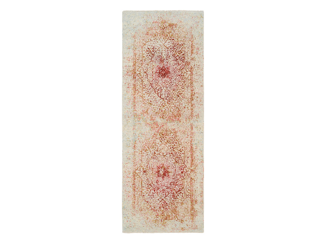 4'0" x 11'9" New Hand Knotted Pink Wool & Silk Runner Oriental Rug - MOA10263466