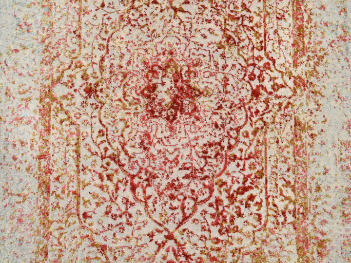 4'0" x 11'9" New Hand Knotted Pink Wool & Silk Runner Oriental Rug - MOA10263466