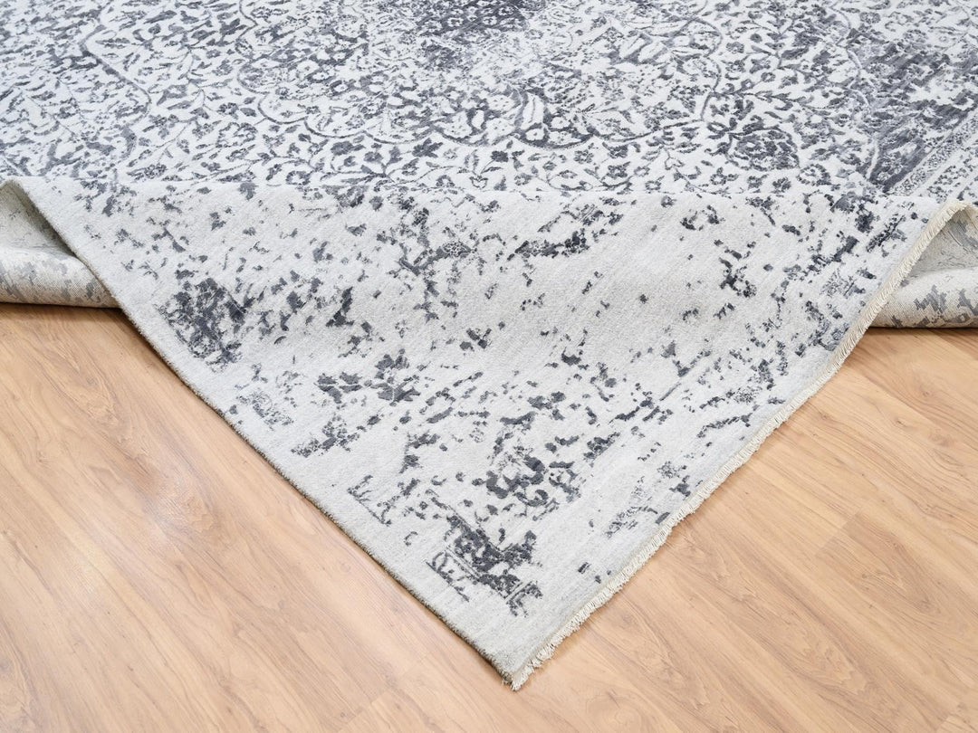 12'0" x 12'0" New Hand Knotted Grey Wool & Silk Square Oriental Rug - MOA10263467