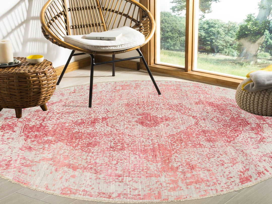 8'9" x 8'9" New Hand Knotted Pink Wool & Silk Round Oriental Rug - MOA10263469